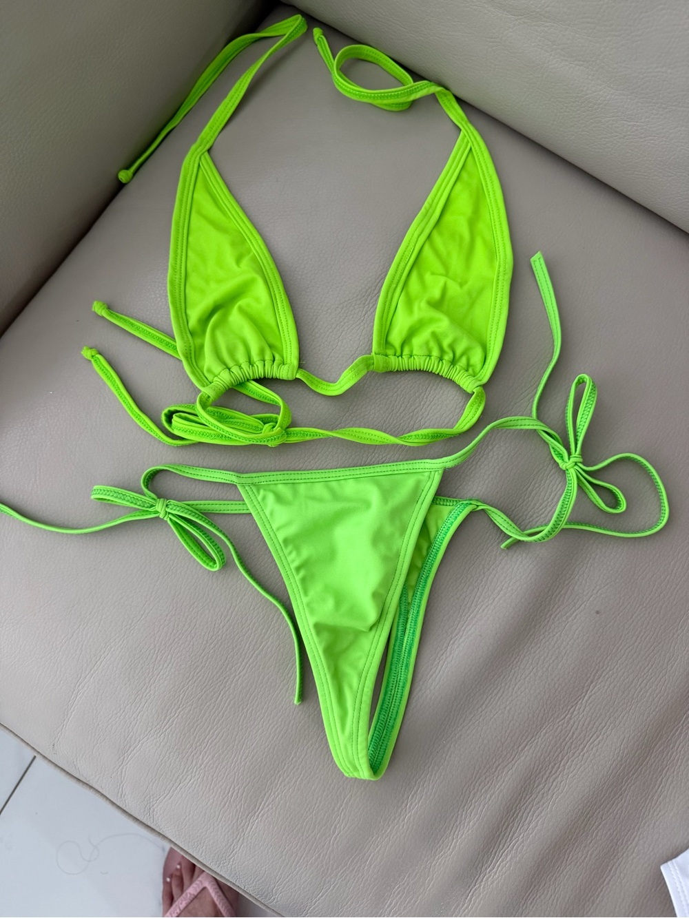 Neon Green String Triangle Bikini Set it’s small but no size